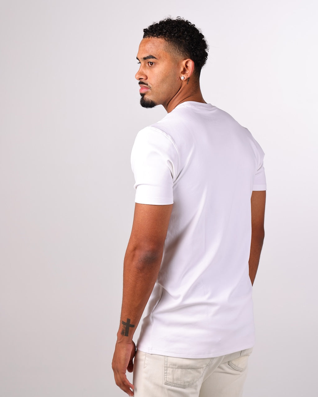 Tall Daddy pure white Supima cotton tall men’s t-shirt 220 GSM front view with longer length for long torsos