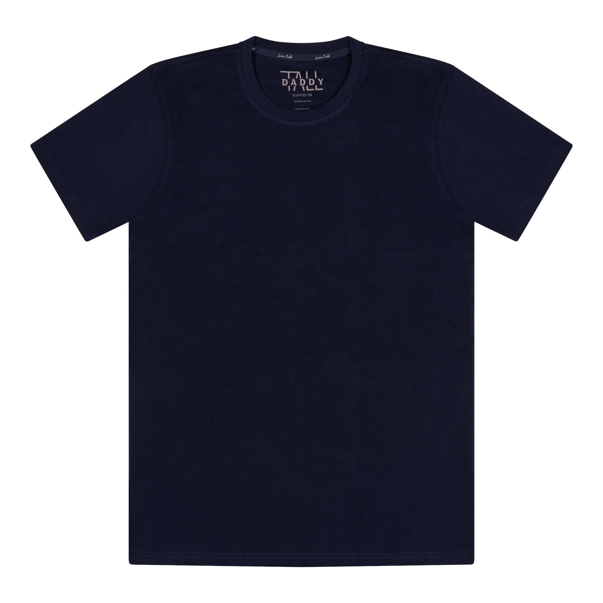 Navy Tall Daddy t-shirt for tall men with a clean non-boxy fit and extended torso coverage
