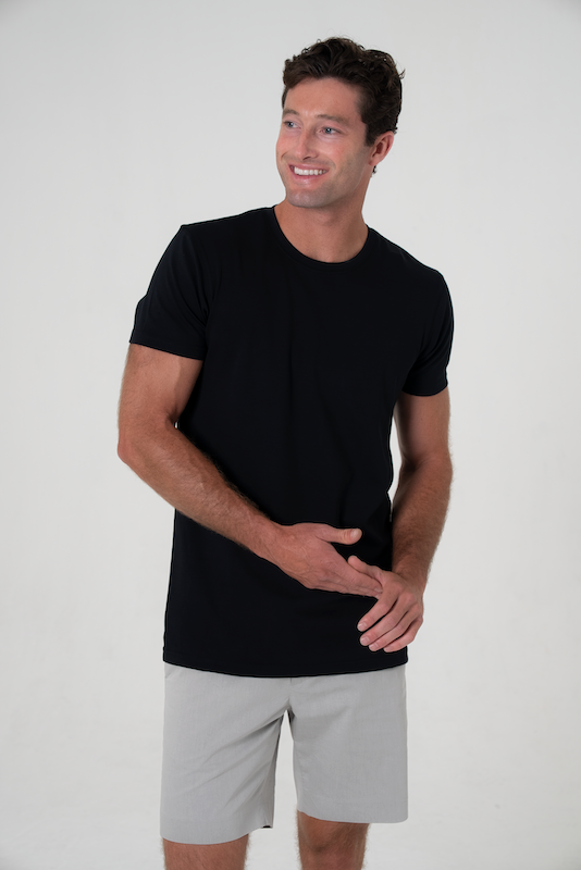 Black Supima cotton tall men’s tee by Tall Daddy designed for long torsos with a clean modern fit