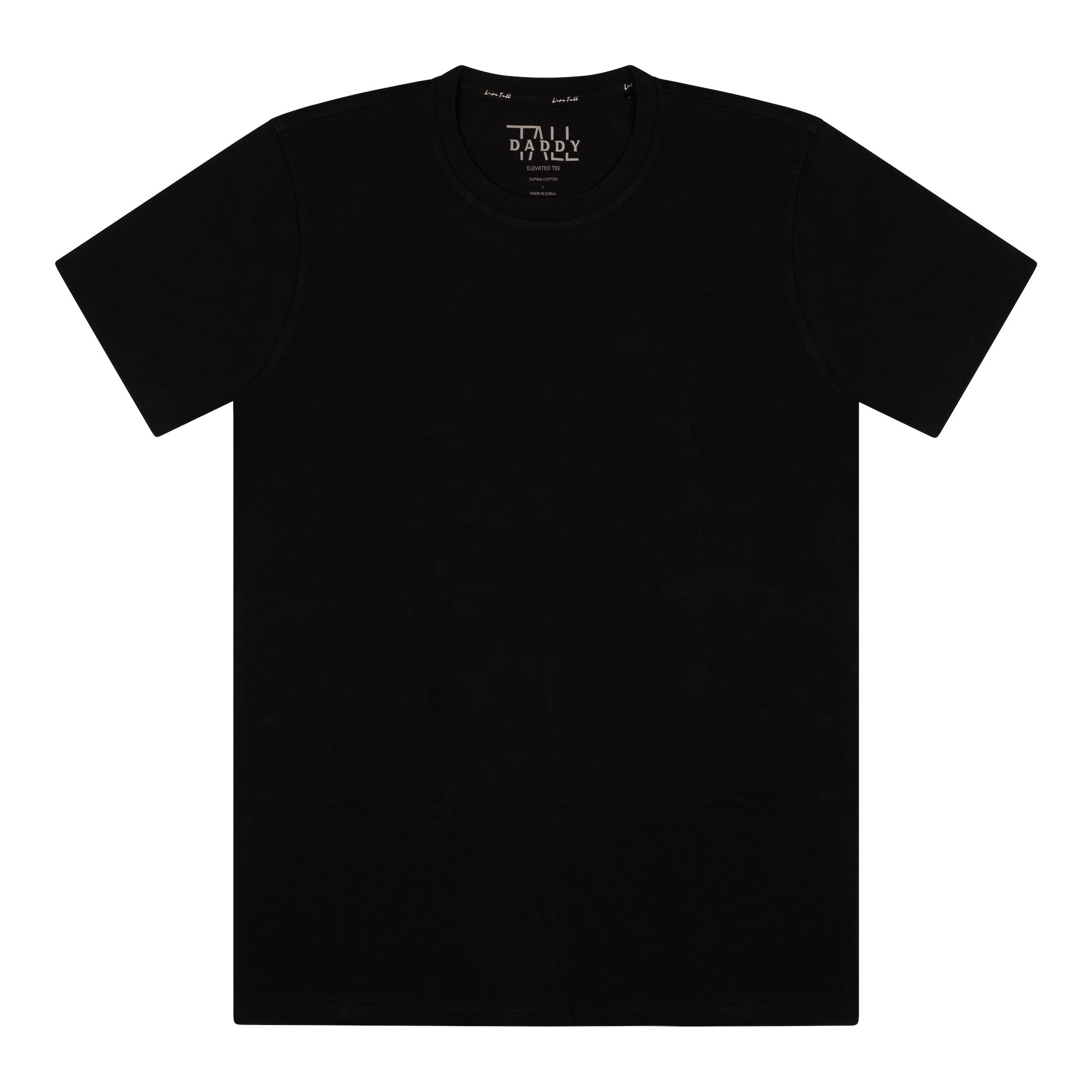 Black Tall Daddy tee for tall men with a non-boxy fit and longer length without sizing up