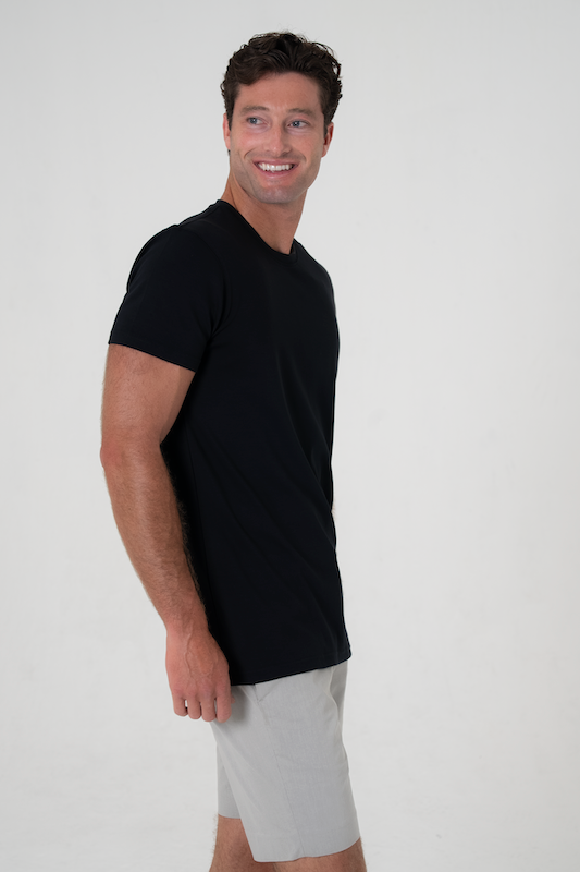 Black Tall Daddy tee for tall men with a non-boxy fit and longer length without sizing up