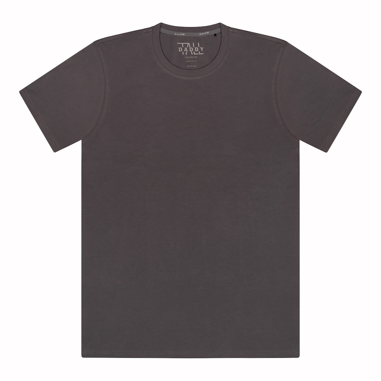 Front view of gray long torso men’s t-shirt by Tall Daddy designed for taller frames and better coverage