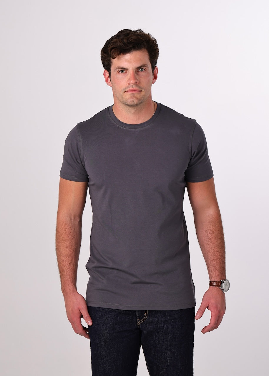 Tall Daddy gray Supima cotton tall men’s t-shirt front view with longer length for long torsos