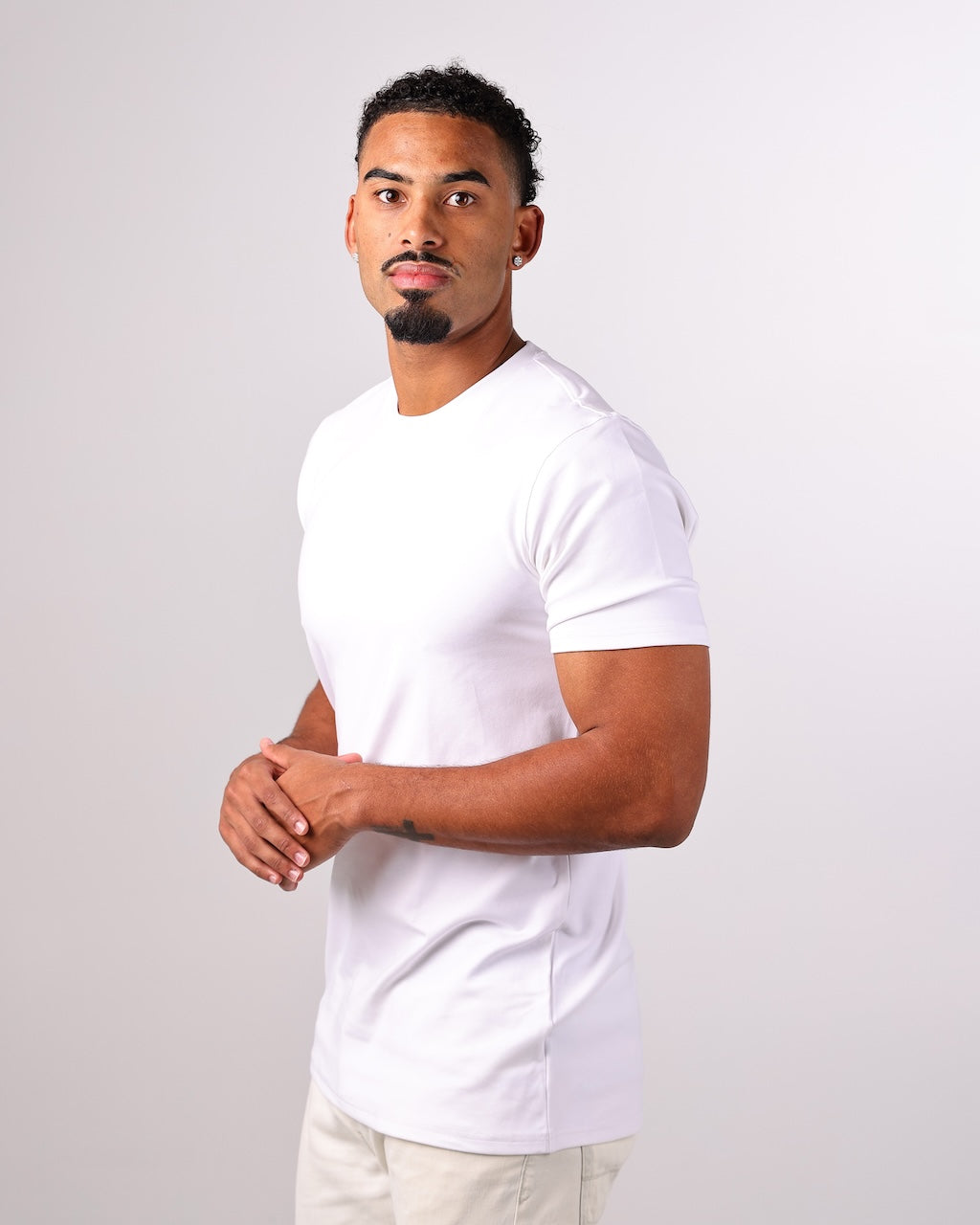 Tall Daddy white heavyweight 220 GSM tall men’s tee with structured drape, premium feel, and extended coverage